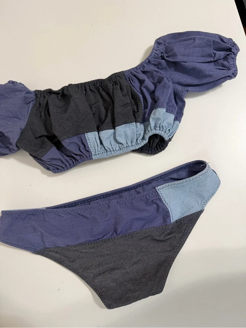 Lisa Marie Fernandez Bikini Set Women's XS Off Shoulder Color Block Blue Gray - Picture 13 of 13